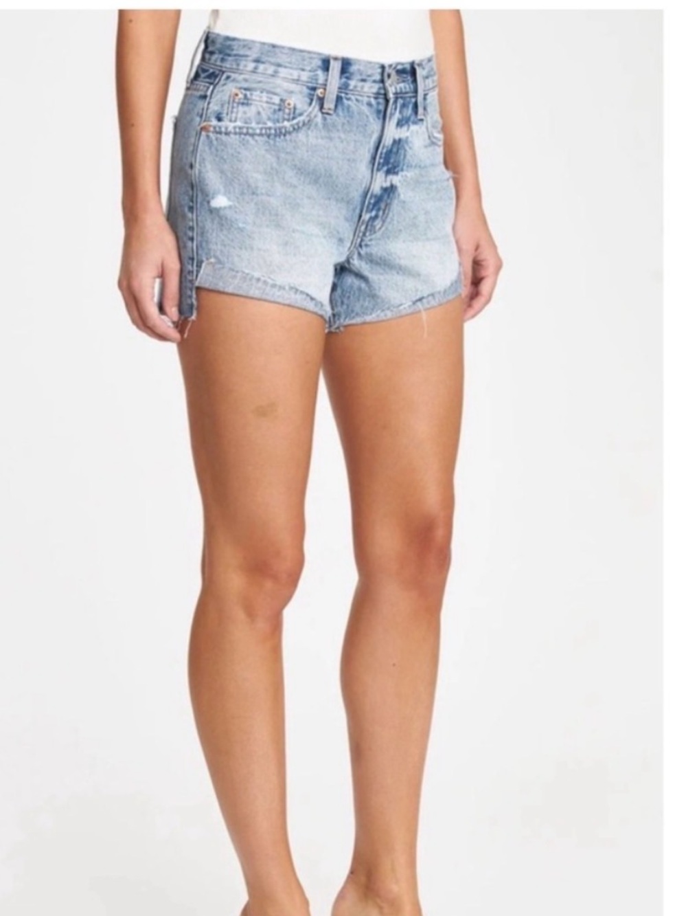 pistola Washed Blue Distressed High-Rise Jean Cutoff Shorts